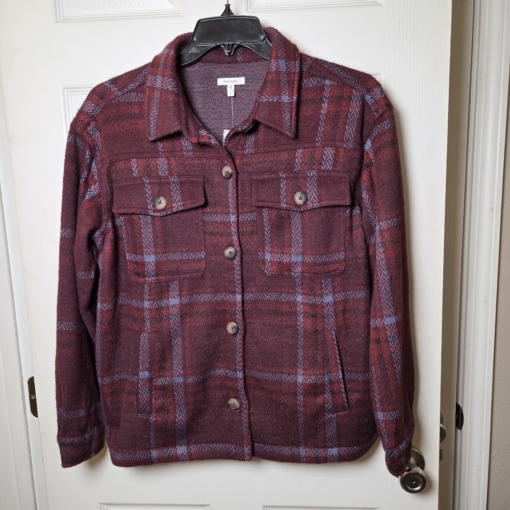 Maurice's sz‎ L maroon plaid shacket jacket NWT casual cozy classic outdoors